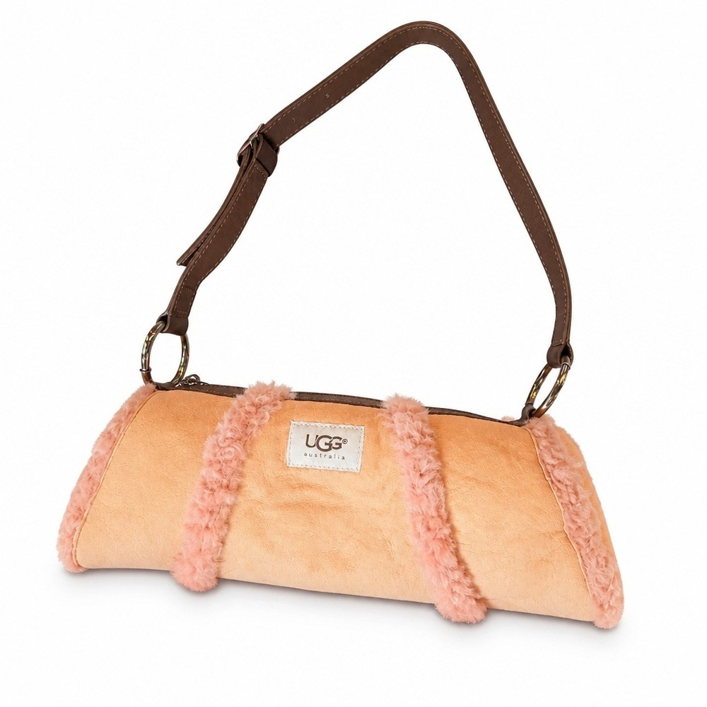 UGG Australia Suede Shearling Shoulder‎ Bag Peach Pink Y2K Baguette Bag Bohemian